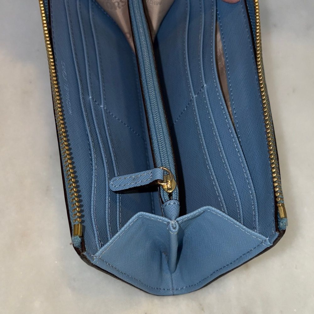 Michael Kors Wallet Blue Jet Set Travel Large Saffiano Leather Fill Quarter-Zip - Picture 16 of 16